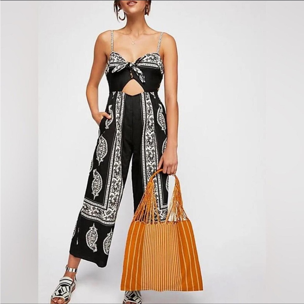 Free people cutout linen blend jumpsuit